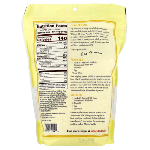 Bob's Red Mill, Смесь для блинов и вафель из 10 злаков, цельнозерновые, 680 г (24 унции)
