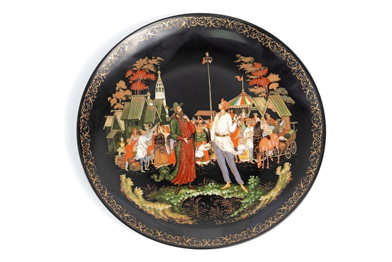 Лимитированная декоративная настенная тарелка из серии «Русские сказки» с иллюстрацией Олега Ана по мотивам поэмы А. С. Пушкина «Сказка о попе и работнике его Балде»