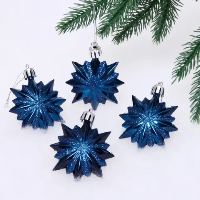 Ёлочные игрушки «Таинственное очарование» Звезда остроконечная 6 см (набор 4 шт), сапфир