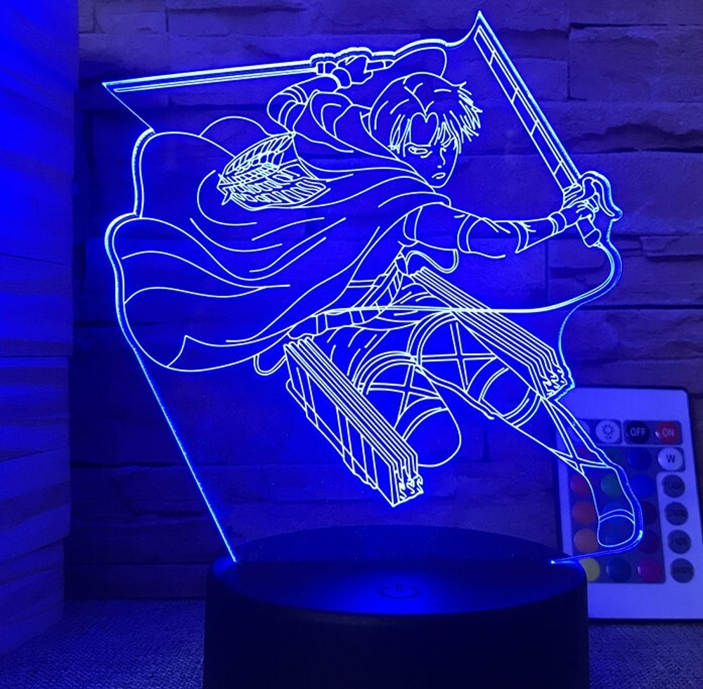 Акриловый светильник на черной подставке "Атака Титанов - Леви"