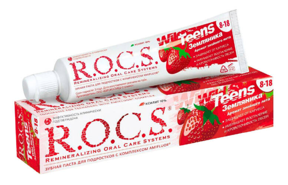 Зубная паста детская ROCS Teens Аромат лета и земляника (8-18 лет) 74 г