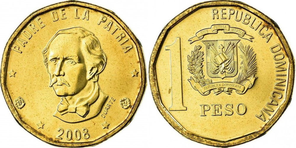 Доминикана 1 песо, 2008 - 2016 Хуан Пабло Дуарте XF