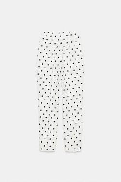 ZARA УКОРОЧЕННЫЕ БРЮКИ В ГОРОШЕК С ВЫСОКОЙ ПОСАДКОЙ, БЕЛЫЙ/ЧЕРНЫЙ