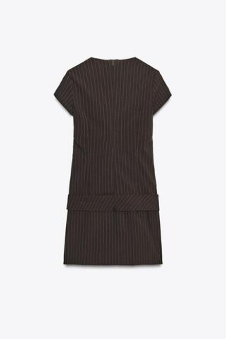 ZARA КОРОТКОЕ ПЛАТЬЕ С ПОЯСОМ, КОРИЧНЕВЫЙ/ЭКРЮ