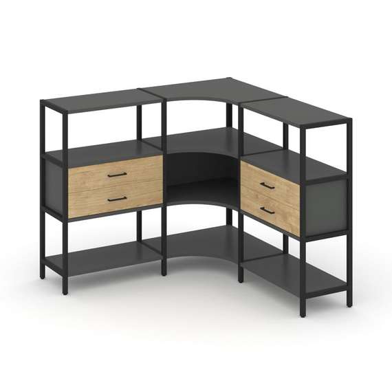 Shelf System Трехсекционный угловой стеллаж трехярусный с ящиками SN.STMU-331 Антрацит/Тиквуд Светлы