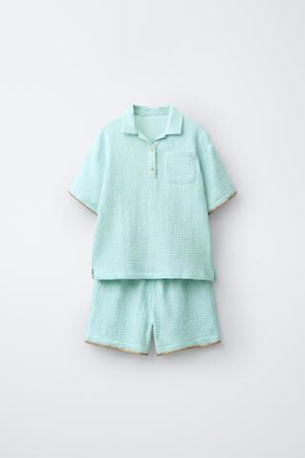 ZARA ПИЖАМА С КАРМАНОМ, ЦВЕТ МОРСКОЙ ВОЛНЫ
