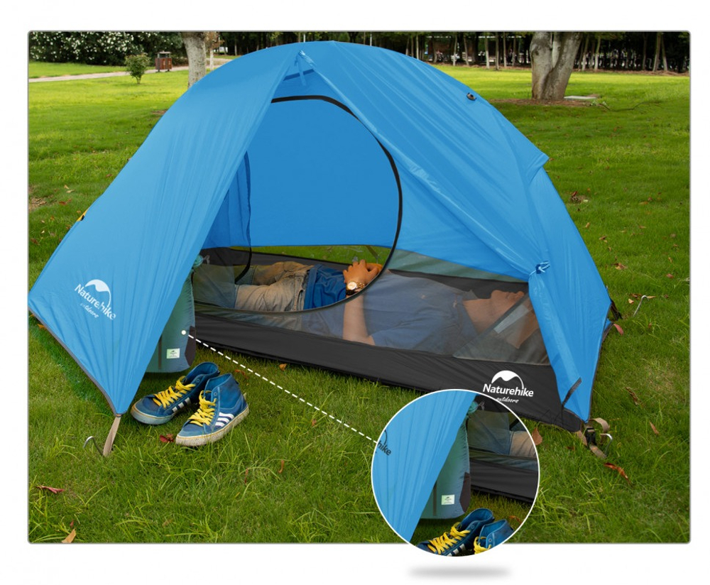 Палатка сверхлегкая одноместная Naturehike для велоспорта + коврики Pro, синяя (NH18A095-D)