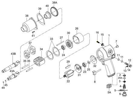 Цена на KING TONY (33411-BTK3) Ремкомплект для гайковертов 33411-050, 33481-095, ось в комплекте
