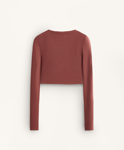 Oysho Топ Comfortlux с перекрестными деталями и длинными рукавами, линялый махагон