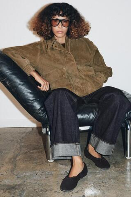 ZARA БАЛЕТКИ ИЗ БАРХАТА С БАНТОМ, СЕРЫЙ