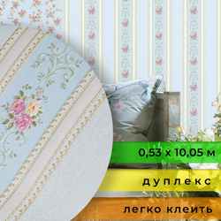 Обои бумажные Д877-01 Ситчик, полоска, флористика 0,53х10,05 м
