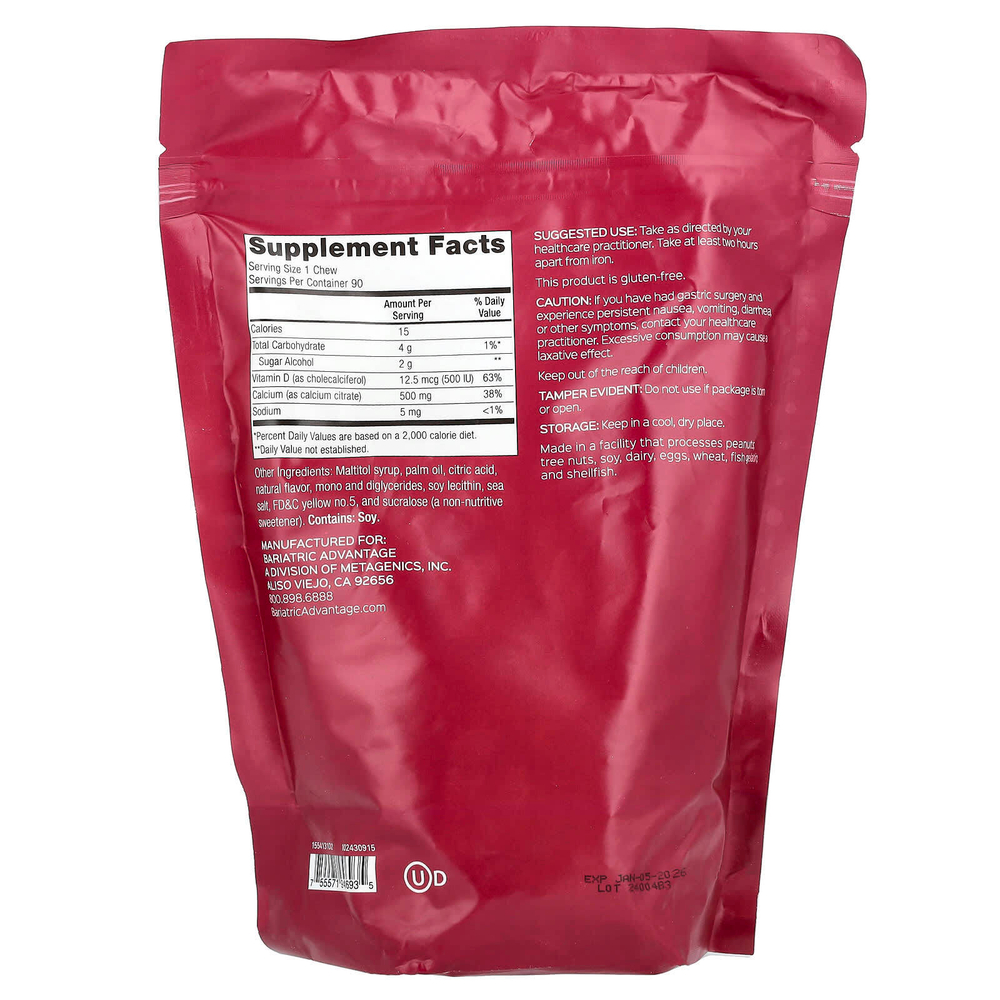 Bariatric Advantage, Chewy Bite с цитратом кальция, без сахара, лимон, 90 жевательных таблеток
