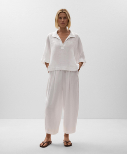 OYSHO Брюки-баллоны укороченные из 100% льна, белый