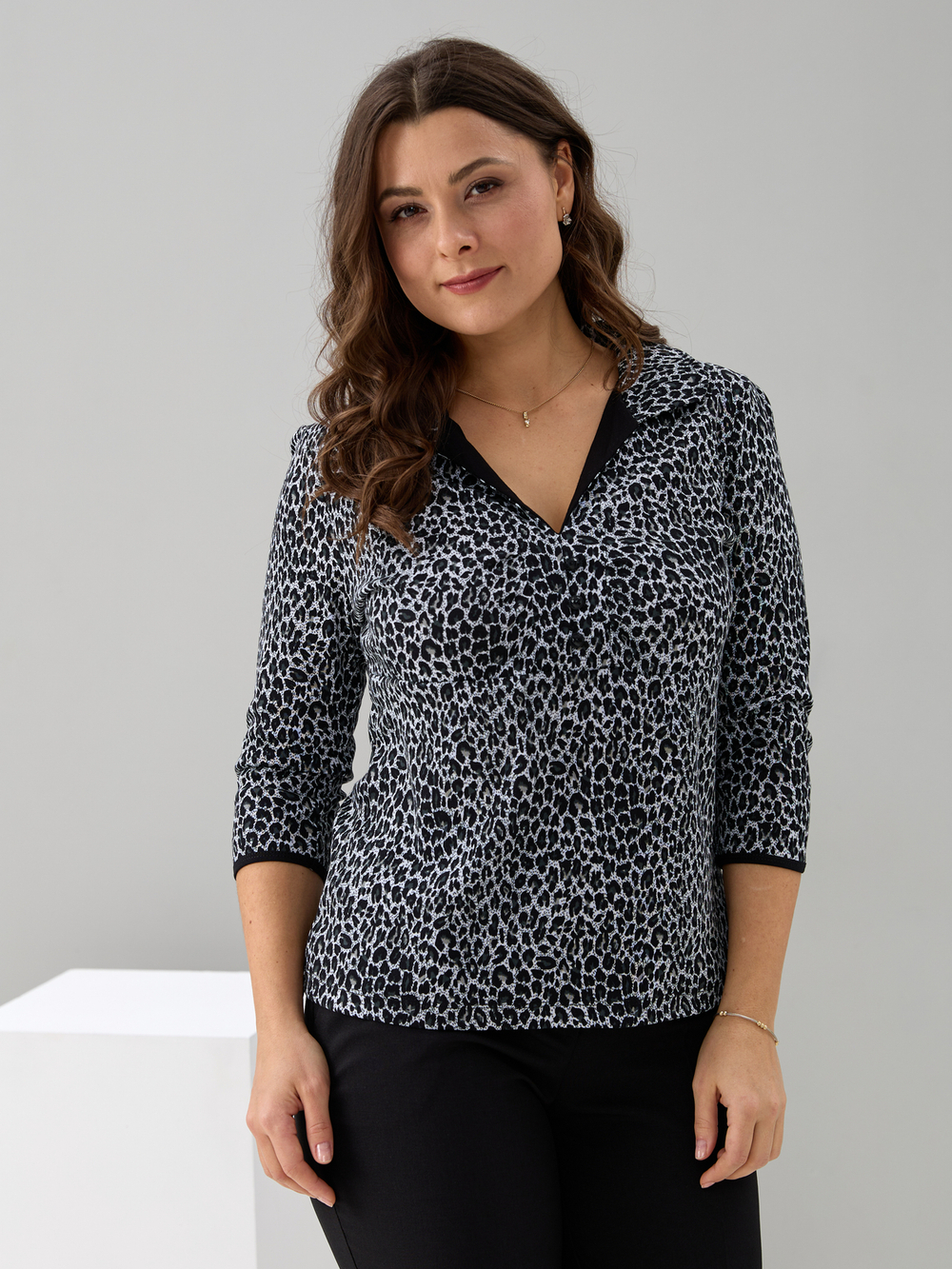 Блузка БЛ-015/серый-леопард
