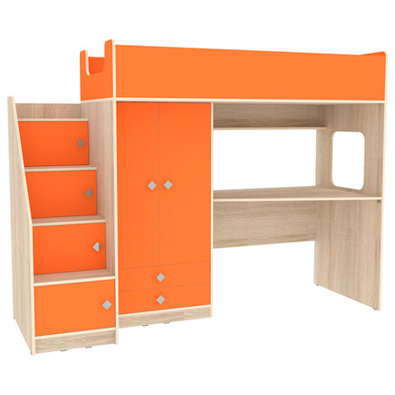 Кровать-чердак КарИВи Л-А606.3 75x175 Дуб Сонома Оранжевый