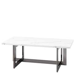 Журнальный столик Newton 122х61 см, белый мрамор, темный хром