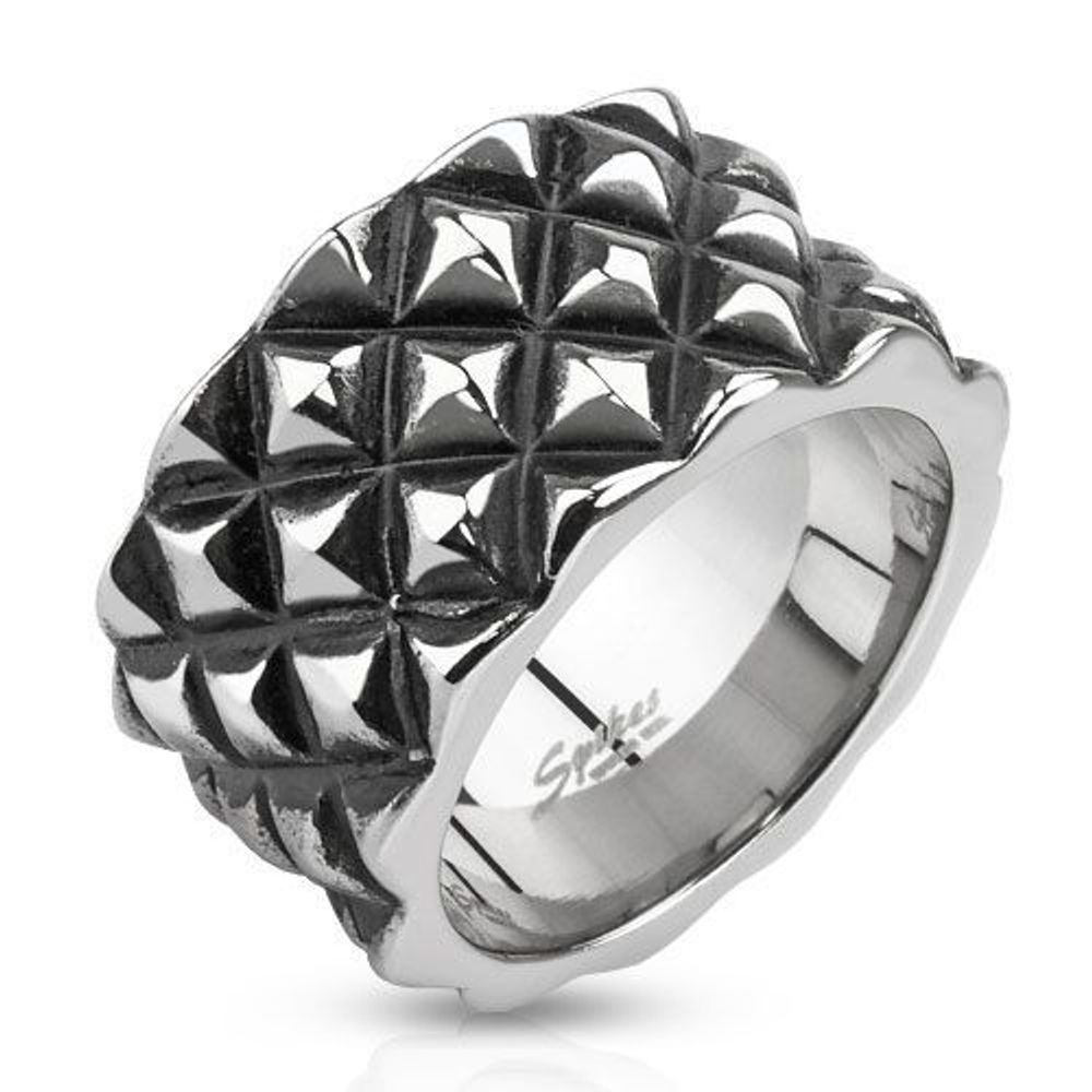 Массивное шипастое цельнолитое широкое 13 мм мужское кольцо из нержавеющей ювелирной стали &quot;Боевое&quot; SPIKES R-Q7025