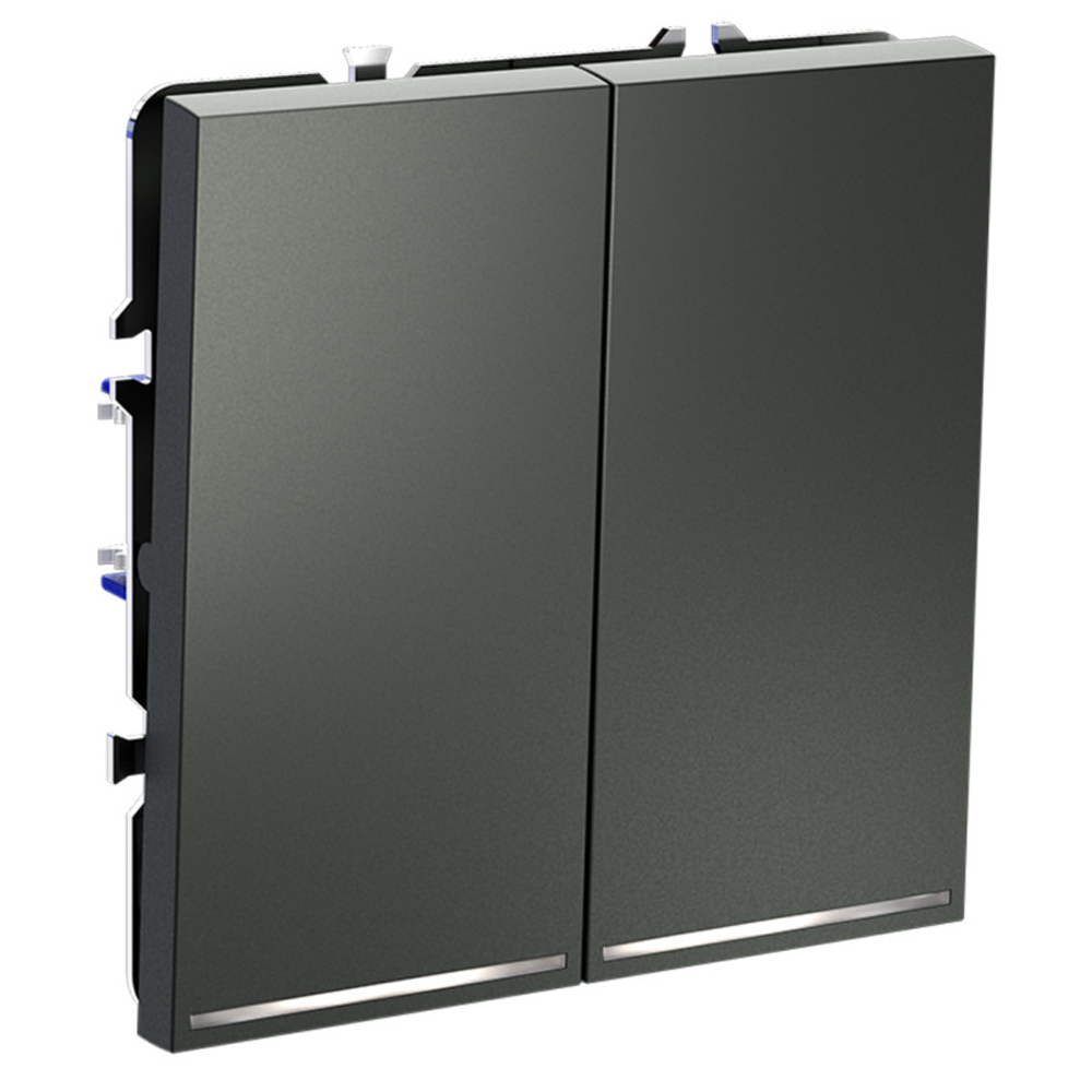 Проходной переключатель встраиваемый VOLTUM S70 двухклавишный с подсветкой 10А, (титан)