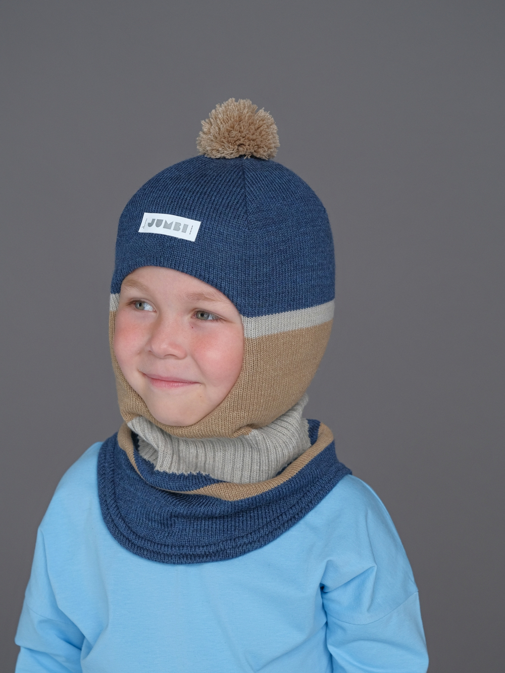 Шлем зимний вязаный (Синий беж) ЧИП