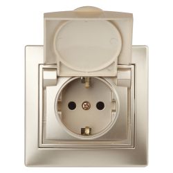 Розетка Intro Plano 1-203-04 с заземлением 2P+E Schuko с крышкой 16А-250В IP20 СУ шампань