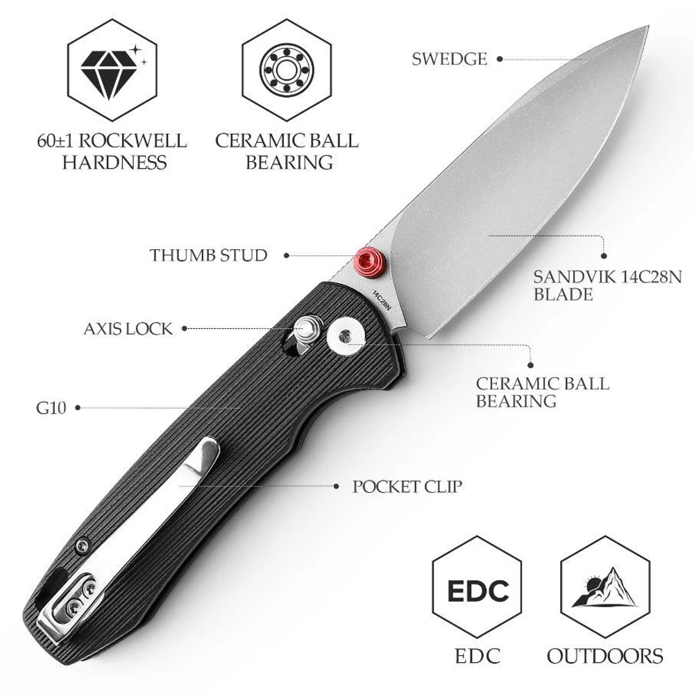 Складной туристический нож TRIVISA Dragonfly-B клинок 14C28N рукоять G10 (черный)