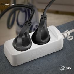 Удлинитель электрический ЭРА UX-2e-1,5m с заземлением 2 розетки 1,5м ПВС 3x0,75мм2 10А | Электротовары