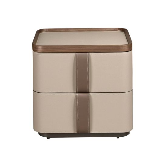 Прикроватная тумбочка 7204 из кожи, ореха и полированной стали