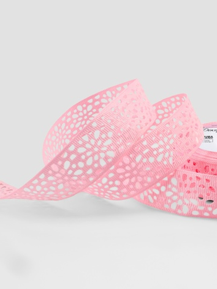 Лента декоративная, репсовая «Ажурные цветы», 25 мм, розовая, 9887514