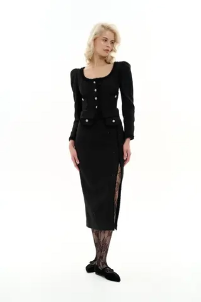 Юбка-миди с разрезом по ноге черная