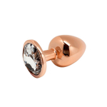 Золотистая анальная пробка 9см с прозрачным кристаллом Cnex Wooomy Tralalo Rose Gold Metal Plug Large White