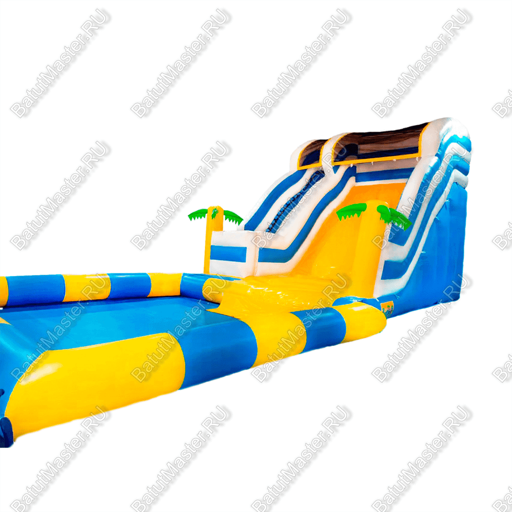 Надувной водный батут с бассейном «Пляжный оазис», 13*6*6 м