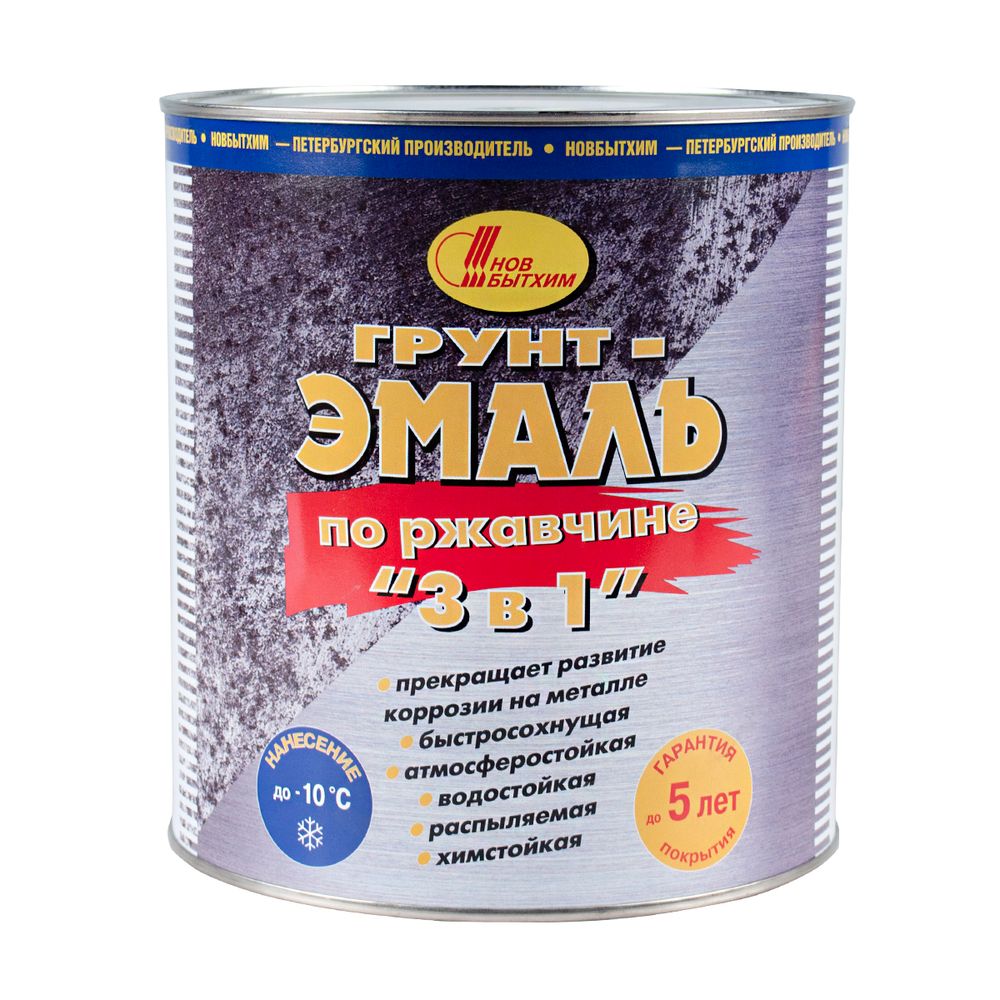 Грунт-эмаль по ржавчине 3 в 1 серая 3л "НОВБЫТХИМ" морозостойкая -10 °С.