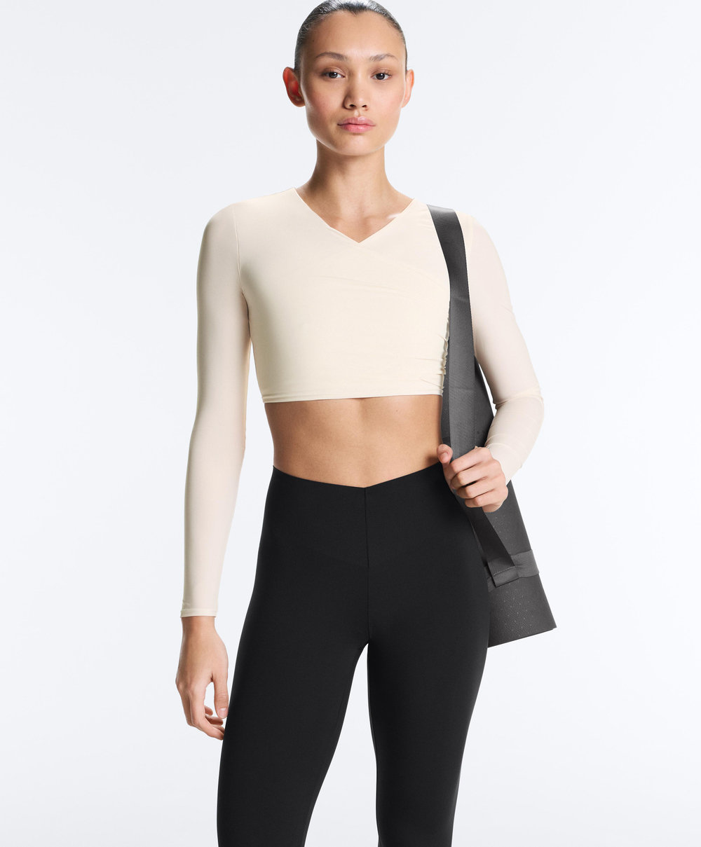 Oysho Лонгслив Light Touch, светлый экрю