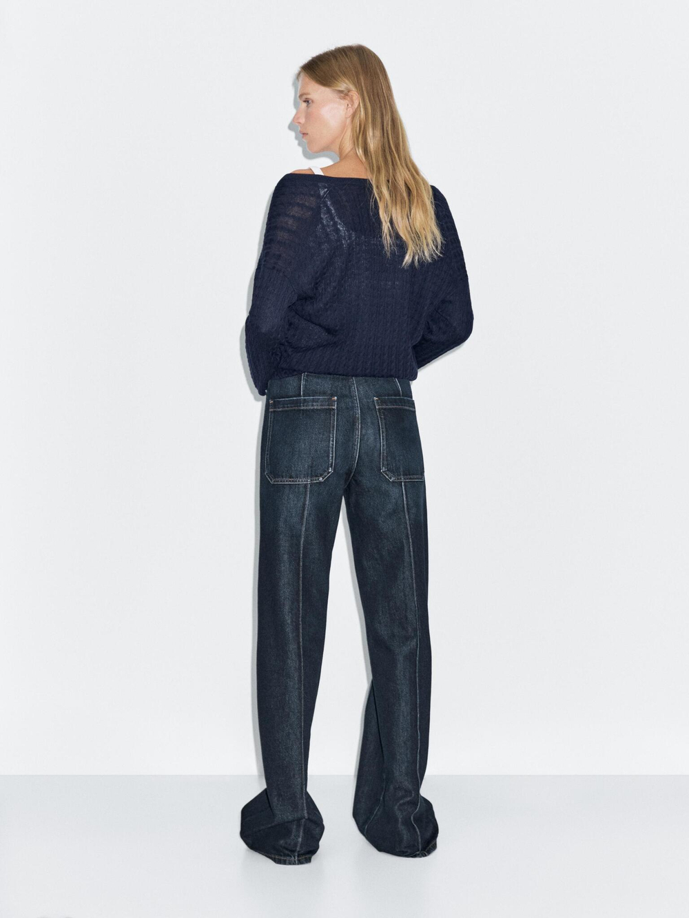 Massimo Dutti Джинсы со средней посадкой и широкими штанинами, средне-синий