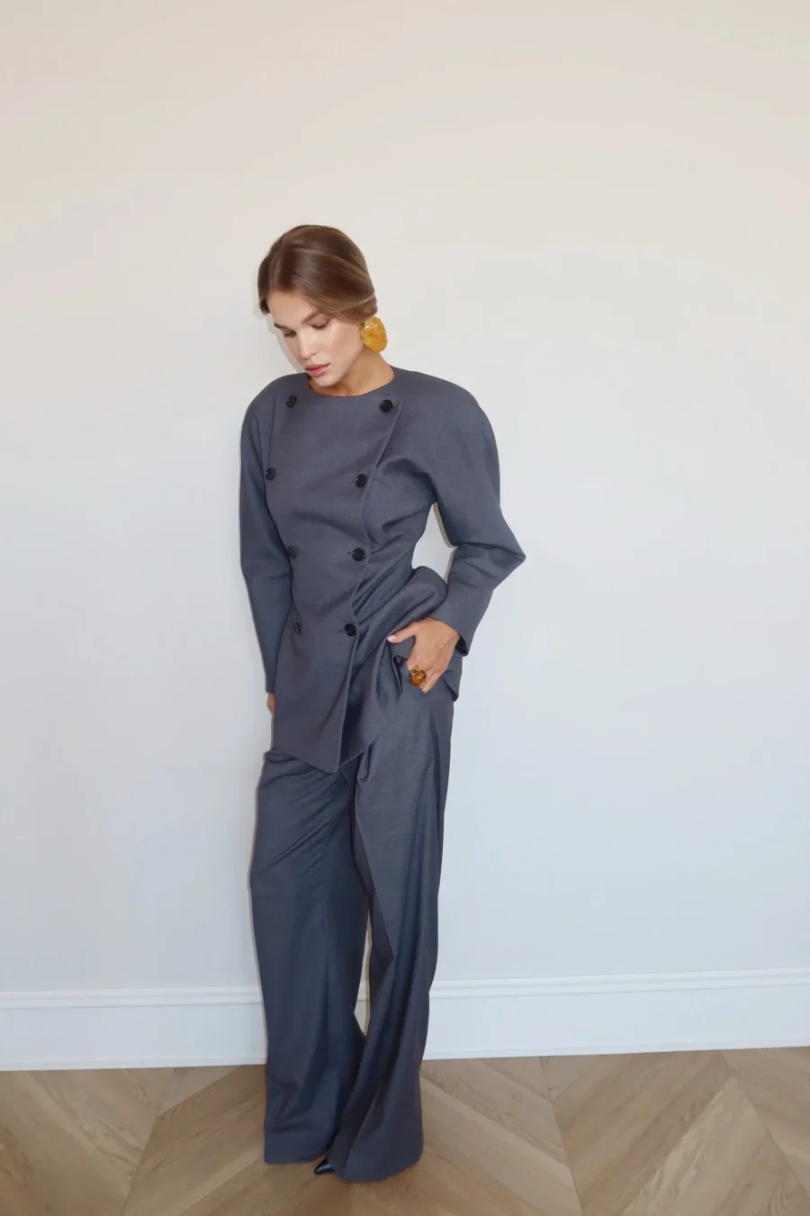 Брюки палаццо на средней посадке, Серый