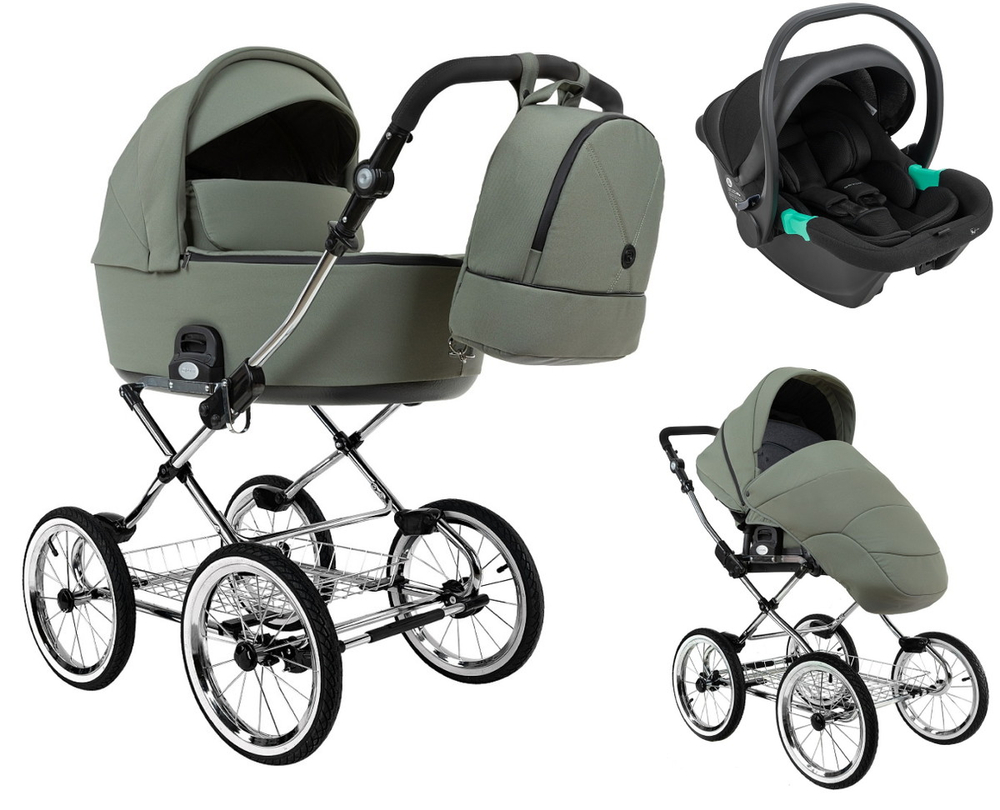 Детская коляска Roan Bass Next Classic d14 2.0 3 в 1 с автокреслом Pituso Santiso Pro Black BSNC/92/2 Sage Green/Black/руч.Black