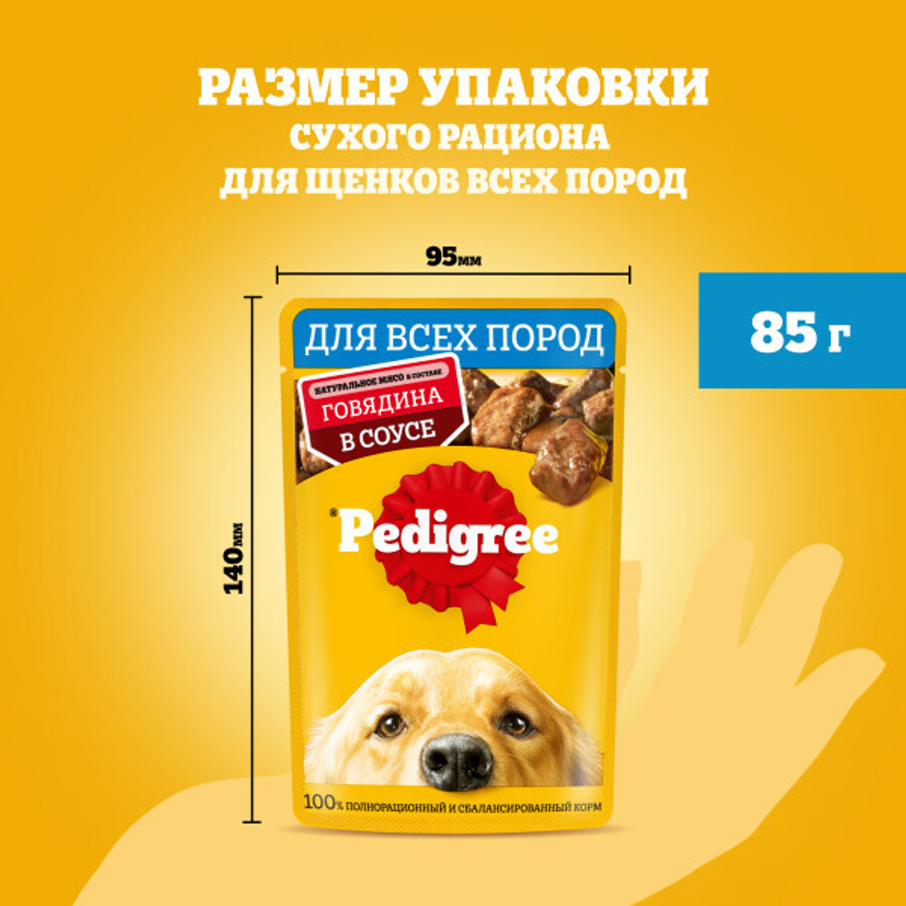 Влажный корм для взрослых собак PEDIGREE с говядиной в соусе 85 г