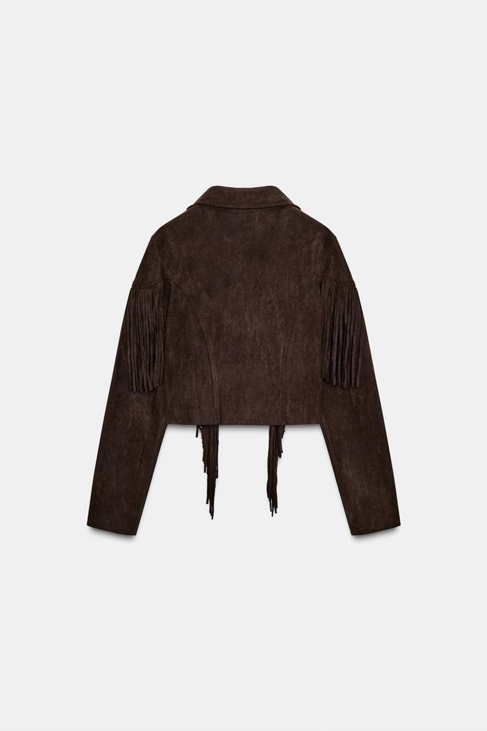 ZARA КУРТКА ИЗ ИСКУССТВЕННОЙ ЗАМШИ С БАХРОМОЙ, ШОКОЛАДНО-КОРИЧНЕВЫЙ