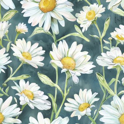 Акварельные ромашки на изумрудном фоне