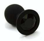 Чёрная силиконовая анальная пробка с чёрным кристаллом - 7 см. (Цвет: черный)