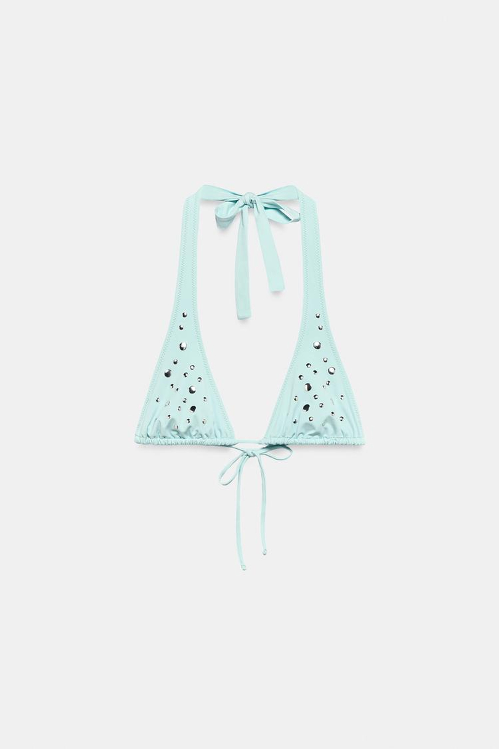 ZARA ТОП БИКИНИ СО СБОРКАМИ И ЗАКЛЕПКАМИ, СВЕТЛО-БИРЮЗОВЫЙ