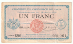 France, 1 Franc - Lyon, 1914 – Regionalism & Emergency Issue, VF