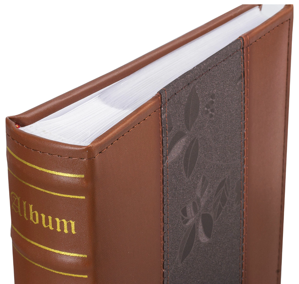 Фотоальбом BRAUBERG на 200 фото 10х15 см, под кожу (комбинированную), бумажные страницы, бокс, коричневый, 390483-RM