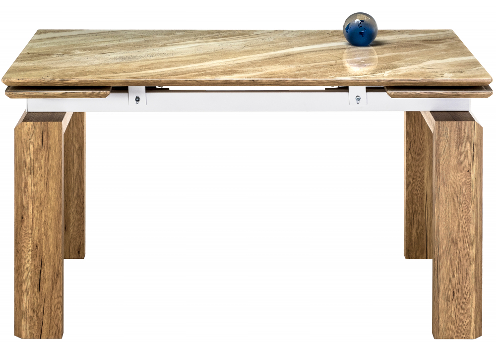 Стол стеклянный Woodville Давос бежевый мрамор, дуб монтана