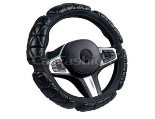 Оплетка на руль круглая CarFashion -L- «BALLOON» 31650 - Экокожа - черный/шов черный