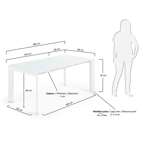 Стол обеденный Atta 120(180)x80 белое стекло