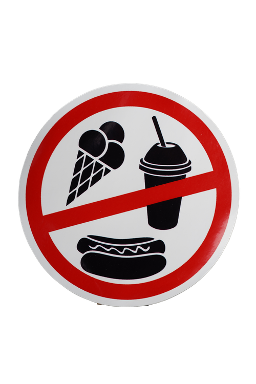 ТАБЛИЧКА КРУГЛЫЙ ПВХ С ЕДОЙ И НАПИТКАМИ НЕЛЬЗЯ 200х200ММ