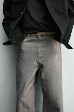 ZARA БРЮКИ STRAIGHT FIT В ЕЛОЧКУ, СЕРЫЙ/НЕЖНО-КОРИЧНЕВЫЙ