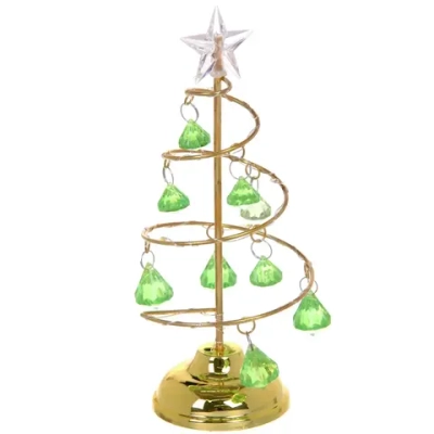 Сувенир с подсветкой «Елочка Хрустальная» 18 см, диаметр 8 см, основание-золото, свечение-тепл.белый, хрусталик Зеленый (работает от батареек 3 LR44)