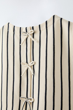 ZARA ТОП В ПОЛОСКУ С БАНТАМИ, МОРСКОЙ СИНИЙ